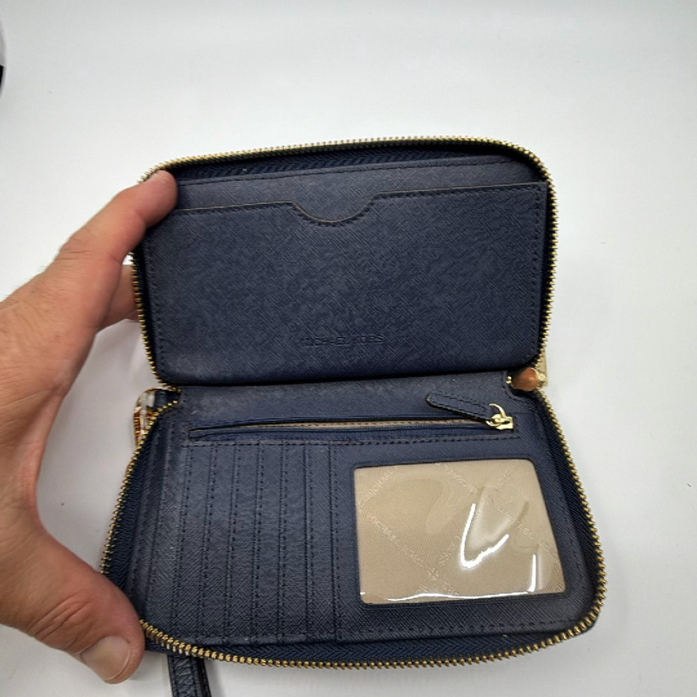 Michael Kors Jet Set Travel Continental Blue Pebbled Leather Wallet - Picture 4 of 8